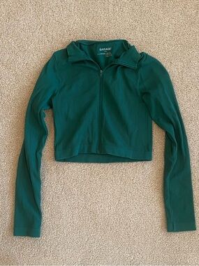 Garage Body Brand Green Ribbed Cropped Full Zip Up Long Sleeve Jacket Size Small
